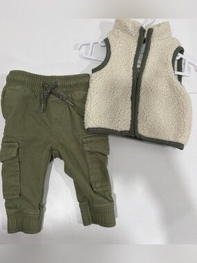 Baby Sherpa Vest and Cargo Pants - Cream & Olive